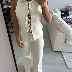 Mango Cream Tie-Front Blouse